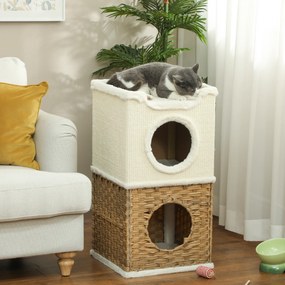 Compartimento aberto para gatos de interior com 3 níveis, torre para gatos com arranhador de sisal, 41 x 41 x 75,5 cm, creme