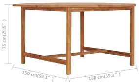 Mesa de jardim 150x150x75 cm madeira de teca maciça