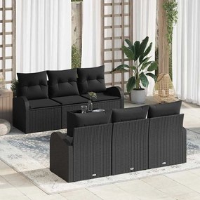 vidaXL Conjunto de Sofás de Jardim de 7 Peças com Almofadas Preto Rattan PE