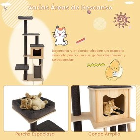 Arranhador para gatos de 175 cm com postes de sisal e tábua de arranhar para gatos de 6 andares com tapetes de pelúcia Centro de actividades para gato