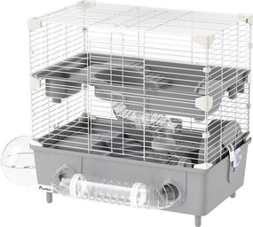Gaiola para hamster de 2 andares com roda de corrida e banheira de areia para hamster anão 44,5 x 28 x 44 cm cinzenta
