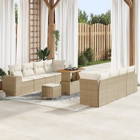 Conjunto de Sofá de Jardim com 11 Peças com Almofadas Bege de Rattan S