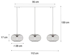 Candeeiro suspenso oriental em bambu 3 luzes alongado - Amira Oriental