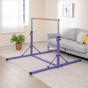 Barra de ginástica infantil dobrável com 13 alturas ajustáveis Estrutura triangular para ginásio em casa Carga 100 kg Roxo