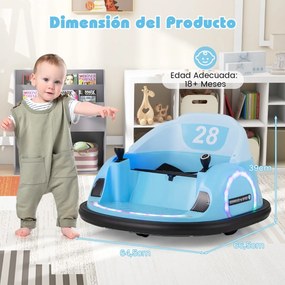Carrinho de choques para crianças a bateria 6V  com luzes LED Ligação sem fios Música e som  360° Azul