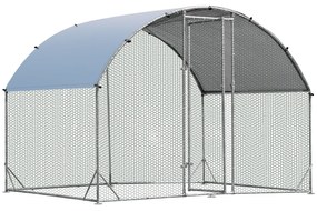 Galinheiro grande de metal com tampa e gaiola de malha de arame para Galinhas, patos e coelhos com teto em cúpula 190 x 280 x 195 cm prateado