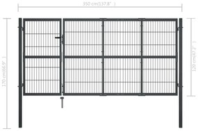 Portão de jardim com postes 350x120 cm aço antracite