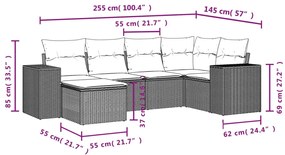 6 pcs conjunto sofás de jardim c/ almofadões vime PE preto