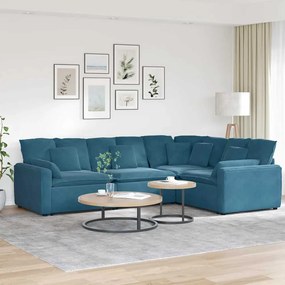 vidaXL Sofá modular com almofadas veludo azul