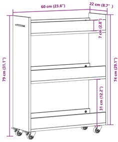 Armário c/ rodas 60x22x79 cm derivados madeira carvalho sonoma