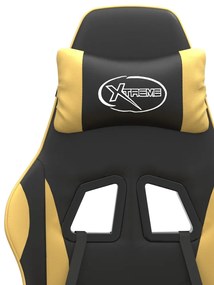 Cadeira gaming giratória couro artificial preto e dourado