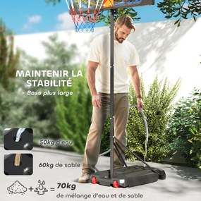 Cesto de basquetebol para crianças, altura ajustável entre 210 e 260 cm (exterior e interior), com rodas e base de lastro, azul e preto