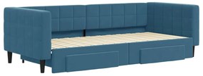 Sofá-cama com gavetão e gavetas 90x200 cm veludo azul
