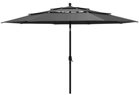 vidaXL Guarda-sol de jardim 3 camadas c/ poste alumínio 3,5m antracite