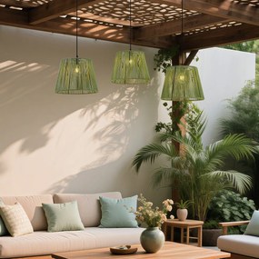 Candeeiro suspenso de exterior preto com abajures de corda verde 3 luzes IP44 - Cava Jayla