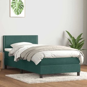 Cama com molas/colchão verde-escuro 80x220 cm veludo