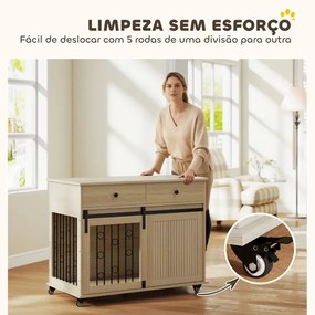 Gaiola para Cães Médios e Grandes Mesa de Apoio Moderna com 2 Gavetas 2 Portas e Fecho 100x56x81 cm Carvalho