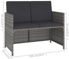 Conjunto jantar p/ exterior com almofadões 6 pcs vime cinzento