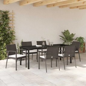 Conjunto de Jantar de Jardim de 7 Peças com Almofadas em Polyrattan Ca
