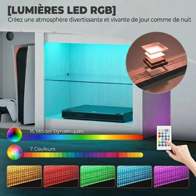 Móvel de TV com iluminação LED para televisores até 70 polegadas, 160 x 35 x 51,7 cm, com prateleiras de vidro ajustáveis, branco
