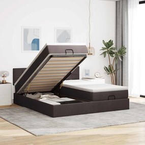 vidaXL Estrutura de cama otomana com colchões tecido castanho escuro