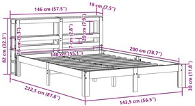 Cama sem colchão 140x200 cm madeira pinho maciça castanho-mel