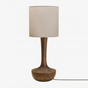 Candeeiro De Mesa Em Madeira De Manga Sintra Madeira De Cabo Escuro & Cinzento Taupe Claro Ø30 Cm - ↑30 Cm Arlina - Sklum