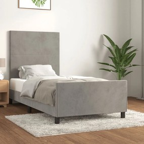 Estrutura de cama c/ cabeceira 90x190 cm veludo cinzento-claro