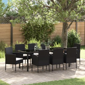 vidaXL Conjunto de Jantar de Jardim com Almofadas Preto Rattan Poliéster