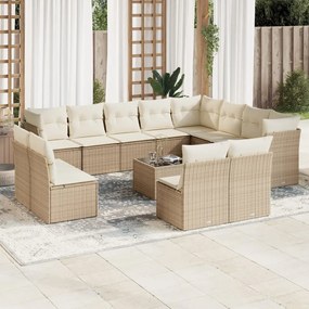 13 pcs conjunto de sofás p/ jardim com almofadões vime PE bege