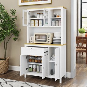 Armário de Arrumação Alto com 5 Portas Prateleiras Ajustáveis para Micro-Ondas 100x40x180 cm Branco e Madeira