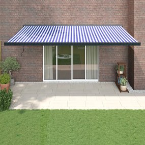 vidaXL Toldo retrátil 5x3 m tecido e alumínio azul e branco