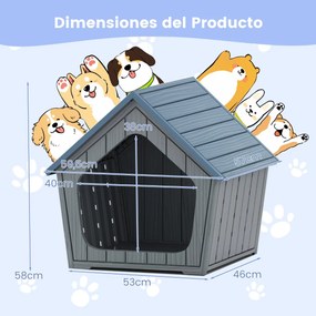 Casota para cães pequenos 59,5 cm x 57 cm x 58 cm interior e exterior com ventilação e telhado inclinado Azul
