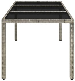 Mesa de jardim com tampo de vidro 150x90x75 cm vime PE cinzento