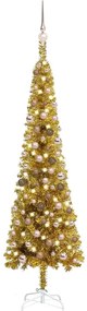 3078087 vidaXL Árvore de Natal fina com luzes LED e bolas 180 cm dourada