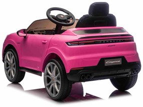 Carro elétrico para crianças Porsche Cayenne 12V com tração traseira – Licença oficial, bateria de lítio, comando remoto 2,4 GHz, leitor MP3, luzes LE