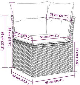6 pcs conjunto de sofás jardim c/ almofadões vime PE castanho