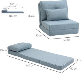 Poltrona-sofá-cama convertível de 1 lugar com 1 almofada e encosto ajustável, azul
