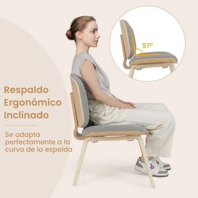 Cadeira auxiliar sem braços com encosto curvo e assento acolchoado largo para sala de jantar, sala de estar ou escritório 59 x 55 x 77 cm Natural