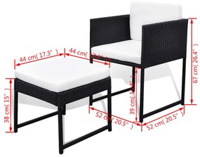 9 pcs conjunto jantar exterior com almofadões vime PE preto