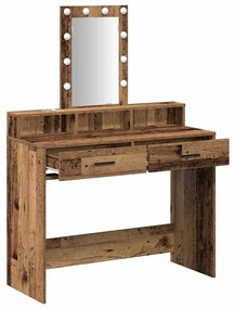 Mesa de Maquilhagem com Luzes LED em Madeira Antiga 100x41x140 cm