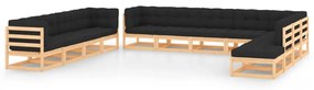 vidaXL 12 pcs conj. lounge jardim c/ almofadões antracite pinho maciço