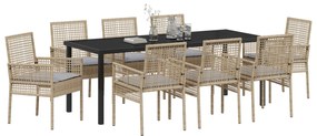 Conjunto de Jantar de Jardim de 9 Peças com Cushions Bege Rattan Poli