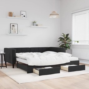 Sofá-cama com gavetão e gavetas 100x200 cm veludo preto