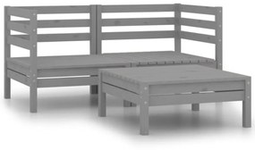 vidaXL 3 pcs conjunto lounge de jardim pinho maciço cinzento