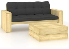 2 pcs conjunto lounge de jardim com almofadões pinho impregnado