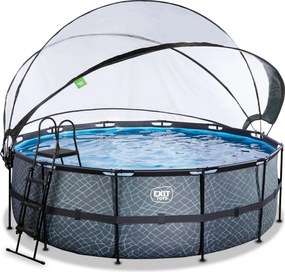 Piscina redonda Stone ø427x122cm com bomba de filtro de areia e cobertura cúpula - cinzenta