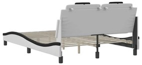 Estrutura cama c/ luzes LED 120x200cm couro artif. branco/preto