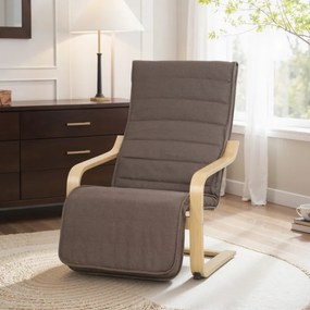 Poltrona Relax com Apoio para os Pés Ajustáveis Poltrona Estofada em Tecido com Estrutura de Madeira 66,5x94x100 cm Castanho