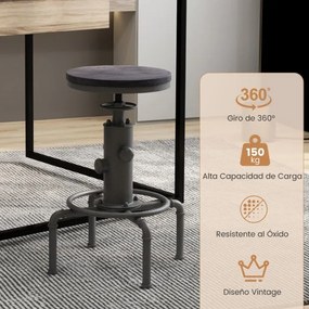 Banco de bar de estilo industrial vintage Altura ajustável 59,5-75 cm com apoio para os pés Cadeira de jantar para bar restaurante